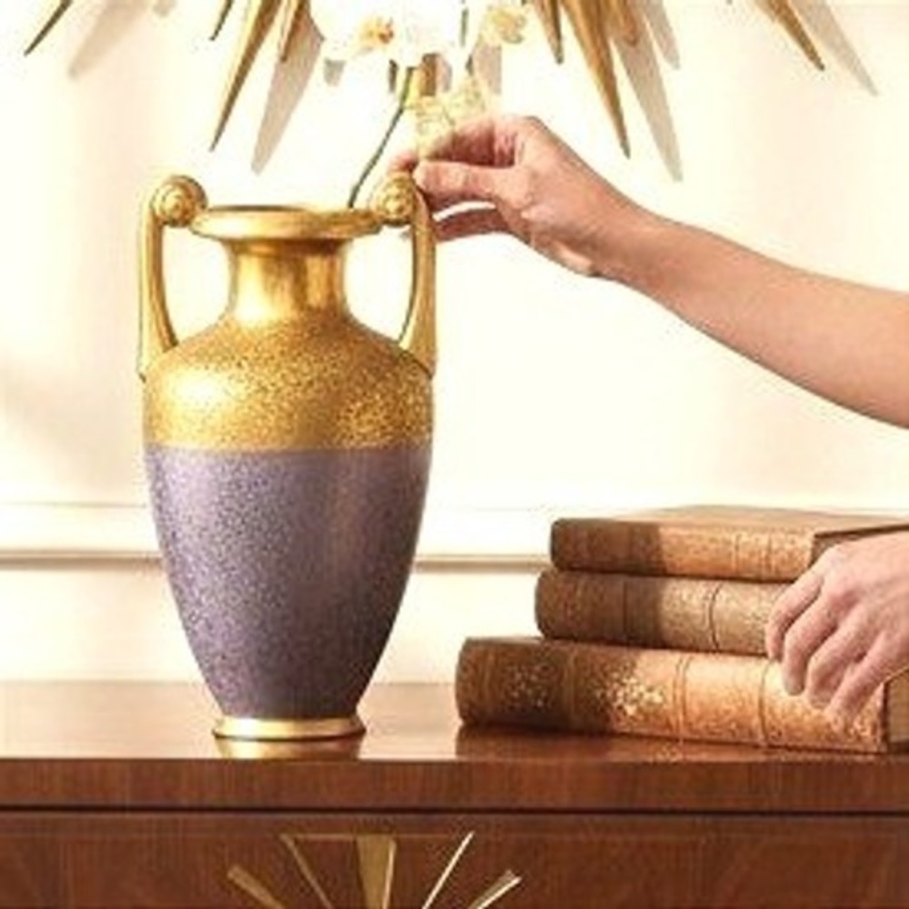 Antique Pickard China Amphora Vase Lavender Gold Etched Floral Double‎ Handle 7"